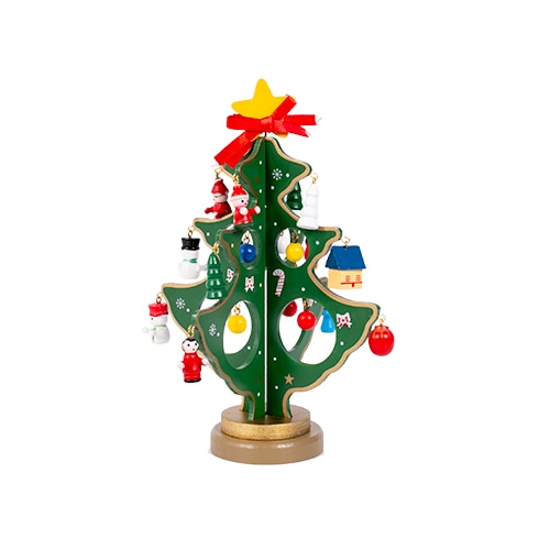 Brad de craciun din lemn 20 cm cu 21 accesorii