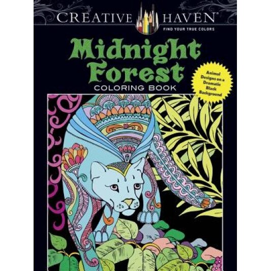 Creative Haven Midnight Forest Coloring Book: Animal Designs on a Dramatic Black Background, Lindsey Boylan (Author)