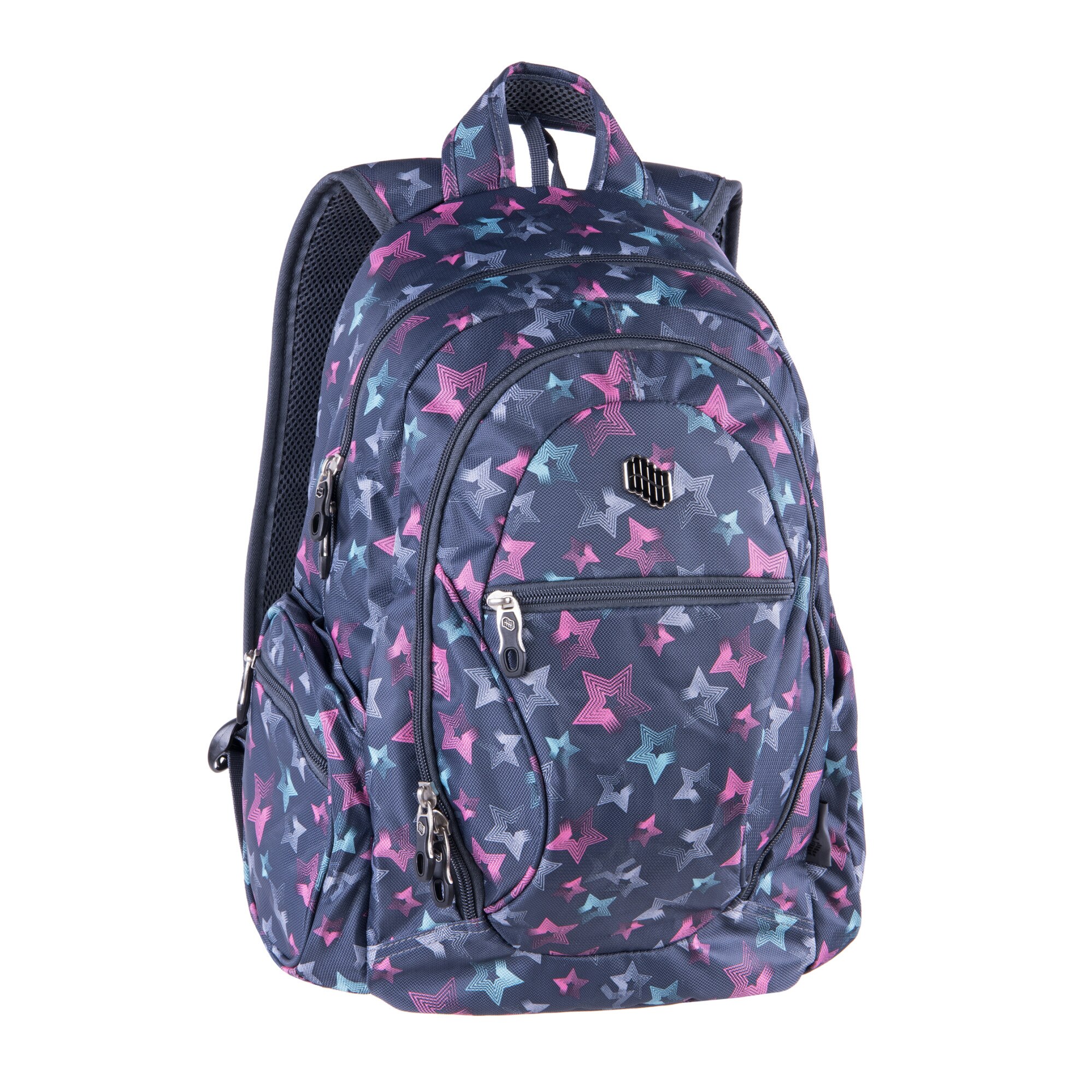 Rucsac pentru fete Pulse, Dobby Stars, 7 compartimente, 42x28x24cm, Poliester, Albastru/Violet