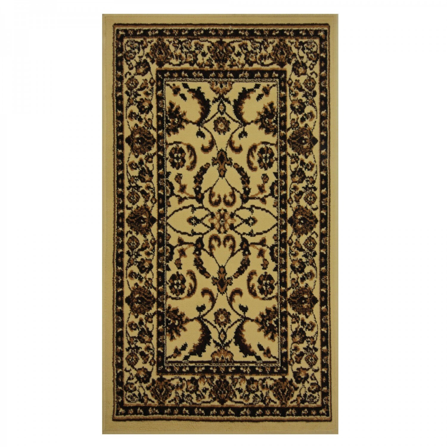 Covor pentru living, dormitor , hol , dreptunghiular, Oriental crem negru 67 x 120 cm, ATS, proprietati antistatice