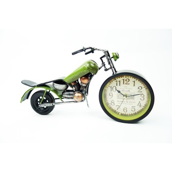 Ceas metalic in forma de motocicleta Vintage. verde, 30 cm Ceas metalic in forma de motocicleta Vintage. verde, 30 cm