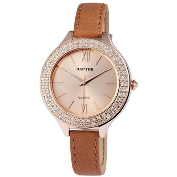 Ceas dama, Raptor, carcasa aurie cu strasuri cristale, cadran roz gold, curea piele Ceas dama, Raptor, carcasa aurie cu strasuri cristale, cadran roz gold, curea piele