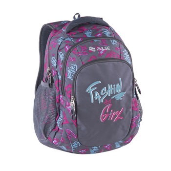 Rucsac pentru fete Pulse, Teens Fashion, 5 compartimente, 43x28x22cm, Poliester, Gri/Mov Rucsac pentru fete Pulse, Teens Fashion, 5 compartimente, 43x28x22cm, Poliester, Gri/Mov