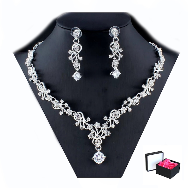 Комплект бижута Синтия Kristin Fashion & Accessories в сребристо с кристали и нежни детайли