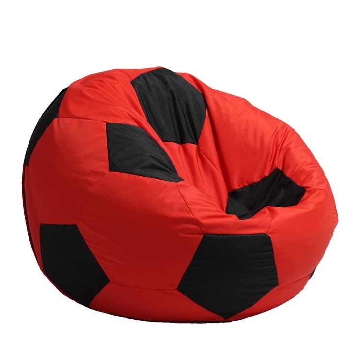 Fotoliu Beanbag tip Minge Telstar XXL - Teteron Red & Black (pretabil si la exterior) umplut cu perle polistiren