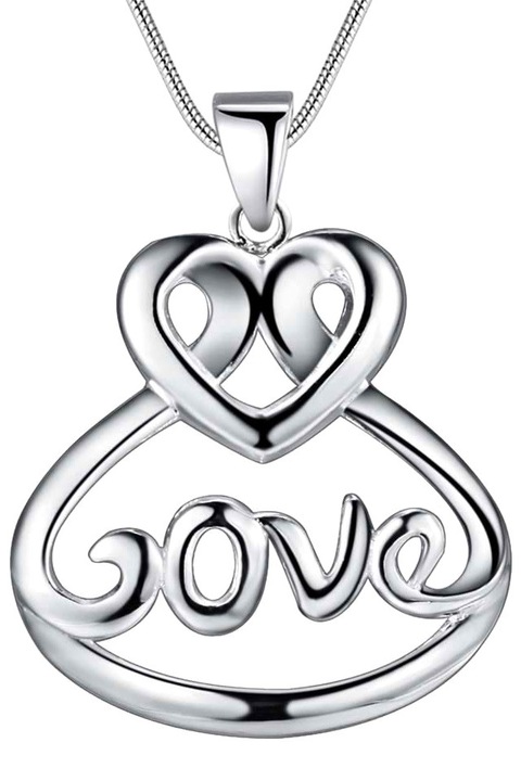 Pandantiv Placat cu argint, love cu inimioara rasucita si lantisor, Argintiu