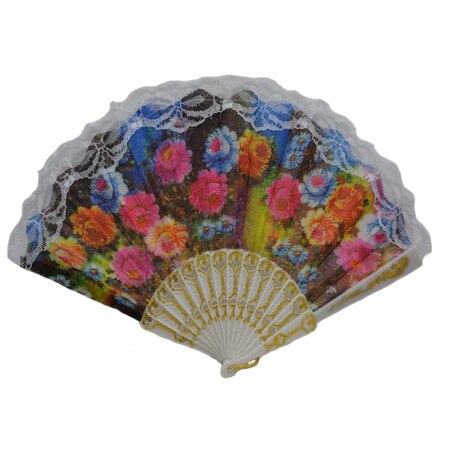 Evantai fashion cu design floral multicolor, realizat din panza,D&J Exclussive,multicolor