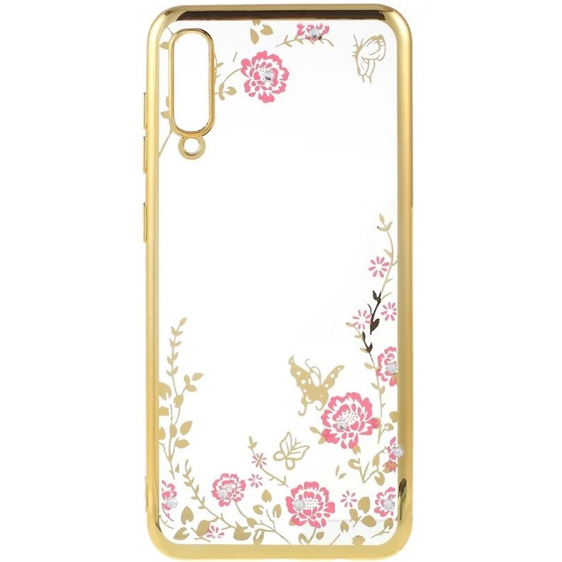 Husa silicon placata si pietricele Samsung A50, Gold