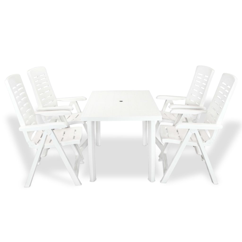Set mobilier de exterior 5 piese, vidaXL, Alb, Plastic, 126 x 76 x 72 cm