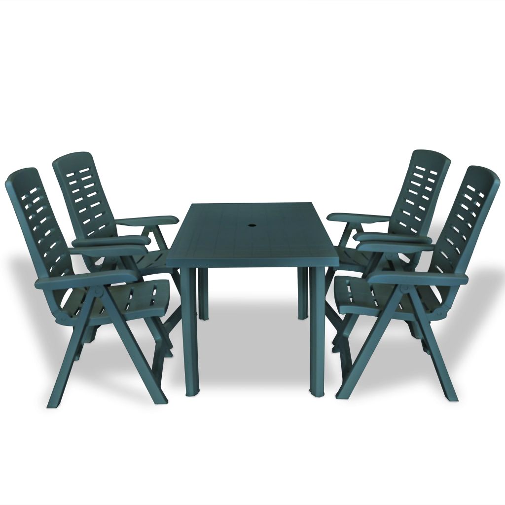 Set mobilier de exterior 5 piese, vidaXL, Verde, Plastic, 126 x 76 x 72 cm