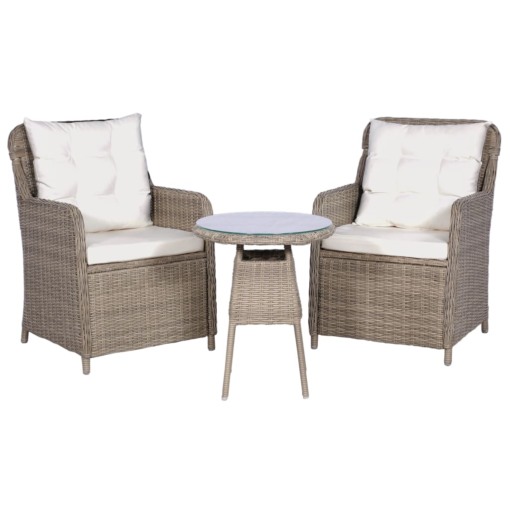 Set mobilier de exterior, 3 piese, cu perne, vidaXL, Maro deschis, 64 x 65 x 90 cm, Ratan