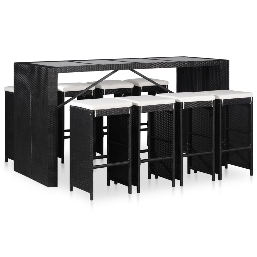 Set mobilier de gradina cu 9 piese, vidaXL, Negru, 200 x 80 x 110 cm, Ratan