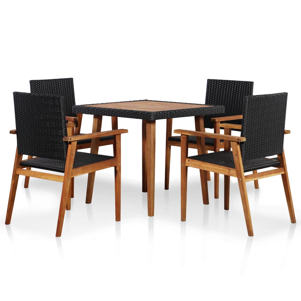 Set mobilier de gradina 5 piese, vidaXL, Negru, Lemn acacia, 80 x 80 x 74 cm
