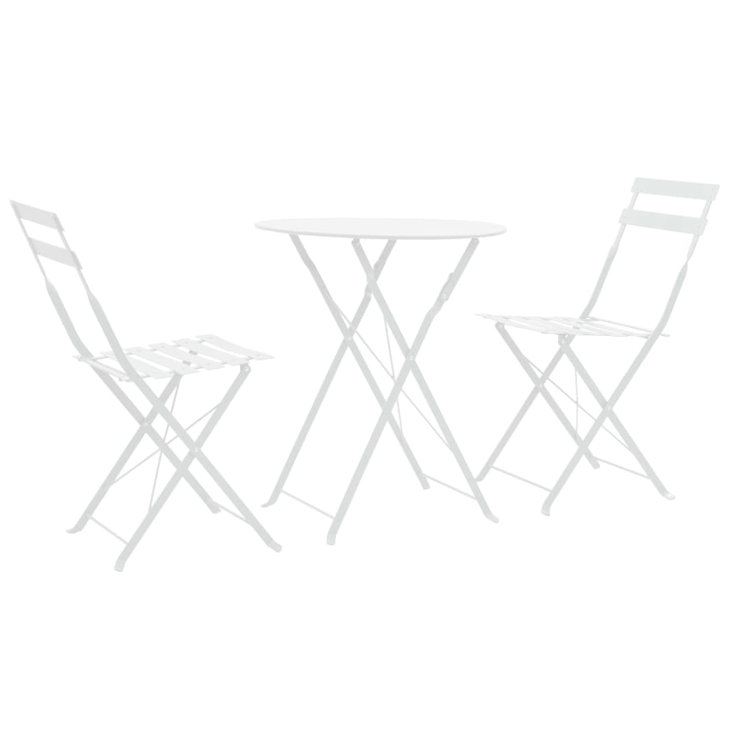 Set mobilier de gradina, 3 piese, vidaXL, Alb, 42 x 40 x 81 cm, Otel