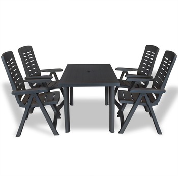 Set mobilier de exterior 5 piese, vidaXL, Gri, Plastic, 126 x 76 x 72 cm Set mobilier de exterior 5 piese, vidaXL, Gri, Plastic, 126 x 76 x 72 cm