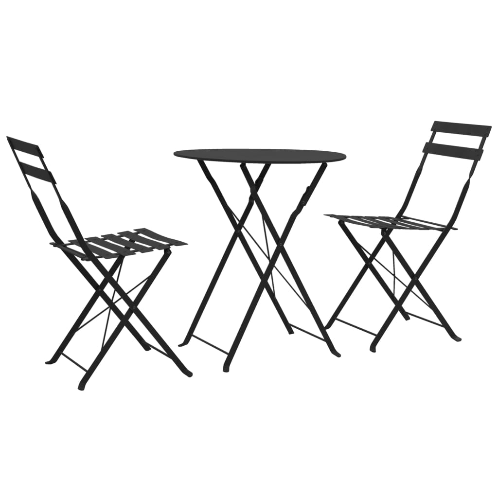 Set mobilier de gradina, 3 piese, vidaXL, Negru, 42 x 40 x 81 cm, Otel