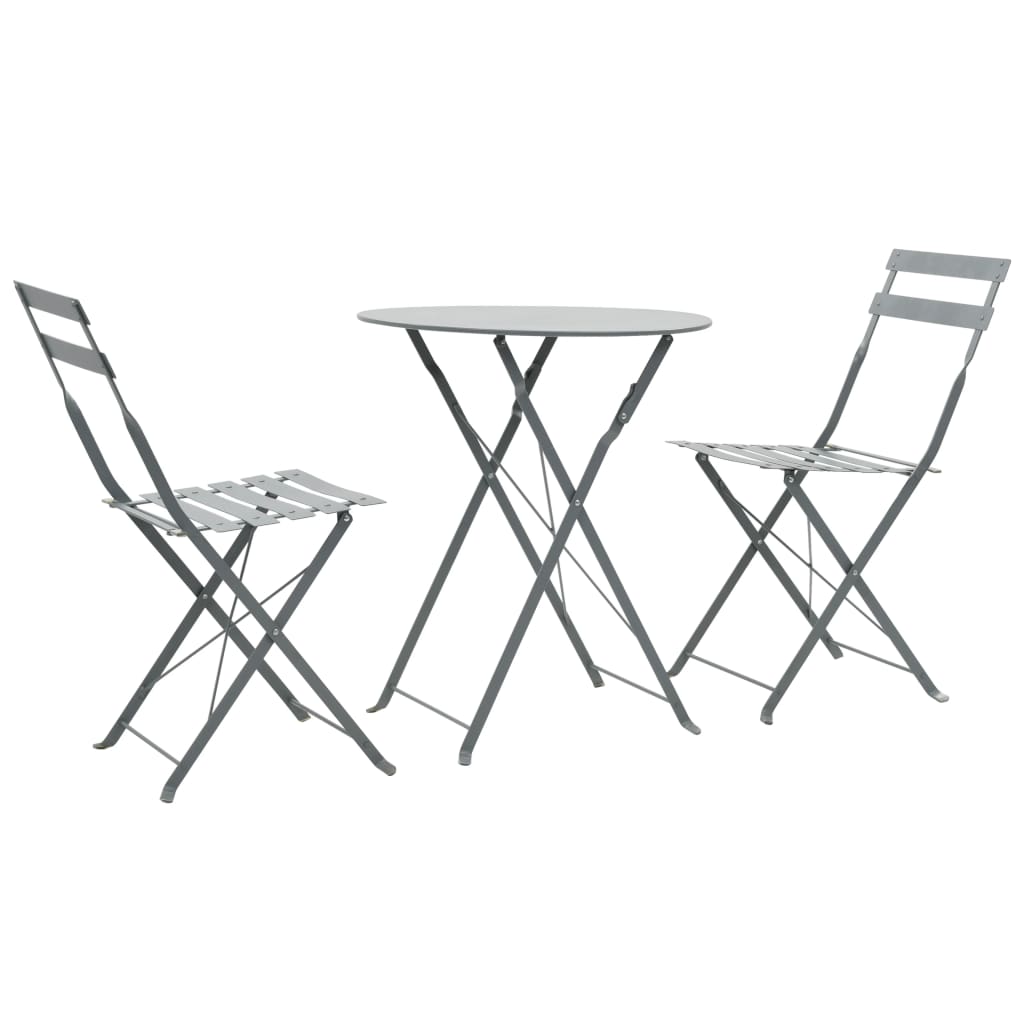 Set mobilier de gradina, 3 piese, vidaXL, Gri, 42 x 40 x 81 cm, Otel