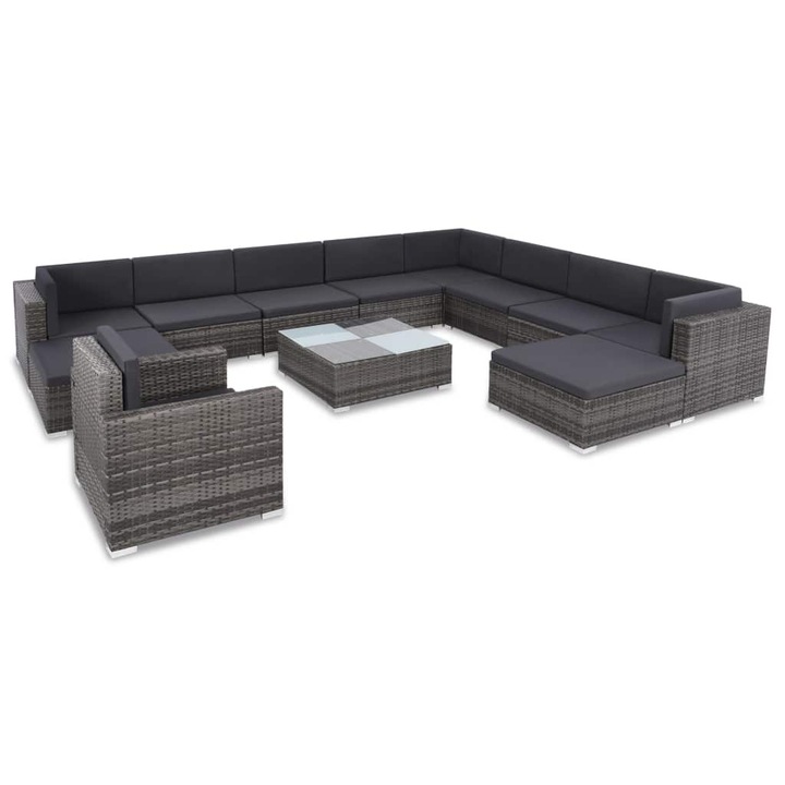 vidaXL 12-részes szürke polyrattan kerti bútorszett párnákkal 44423