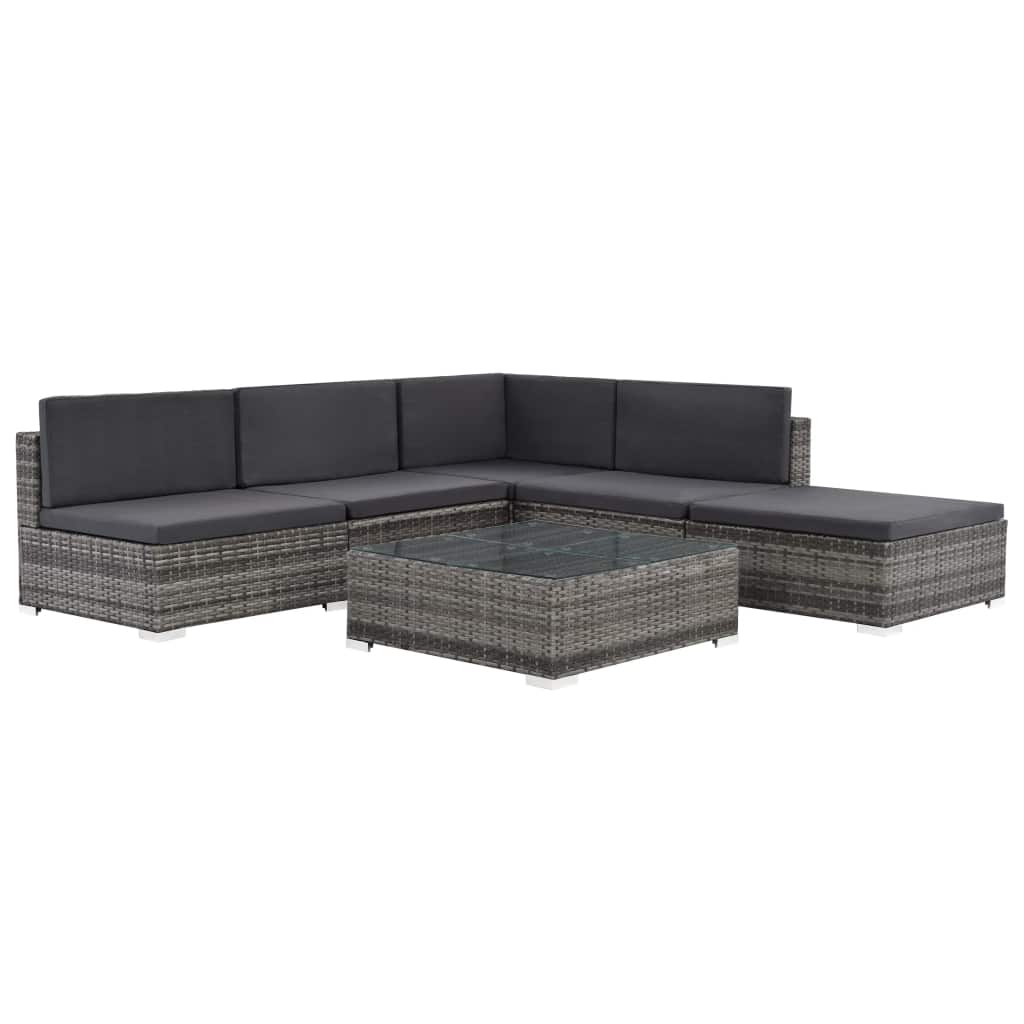 Set mobilier de gradina, 6 piese, vidaXL, 74 x 74 x 26 cm, Gri, Ratan sintetic