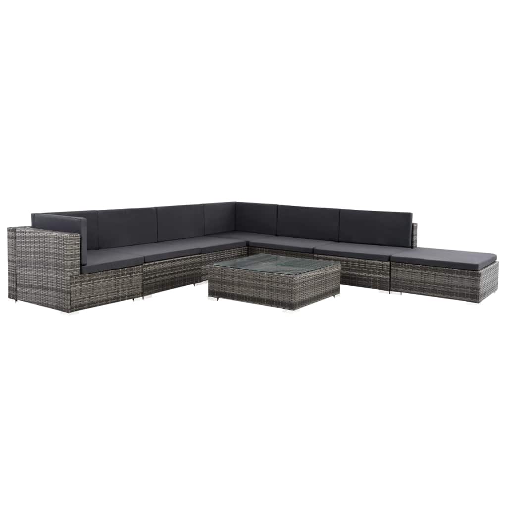 Set mobilier de gradina, 8 piese, vidaXL, 74 x 74 x 26 cm, Gri, Ratan sintetic