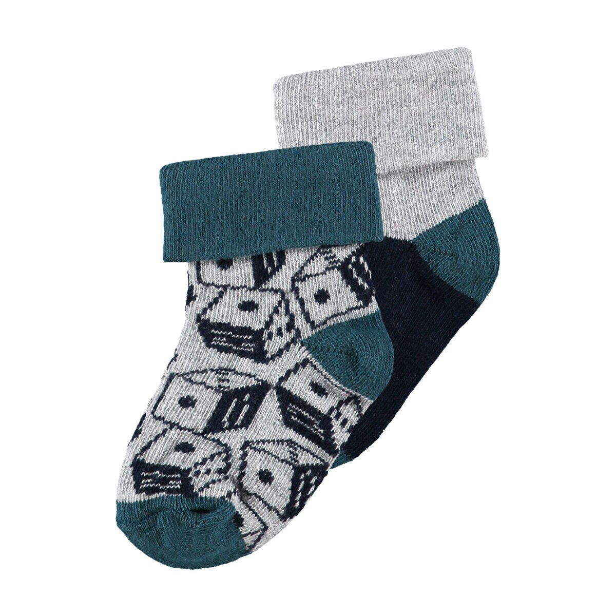 Set 2 perechi sosete bebe, Noppies, cu imprimeu, Vidor, verde, 3-6 luni