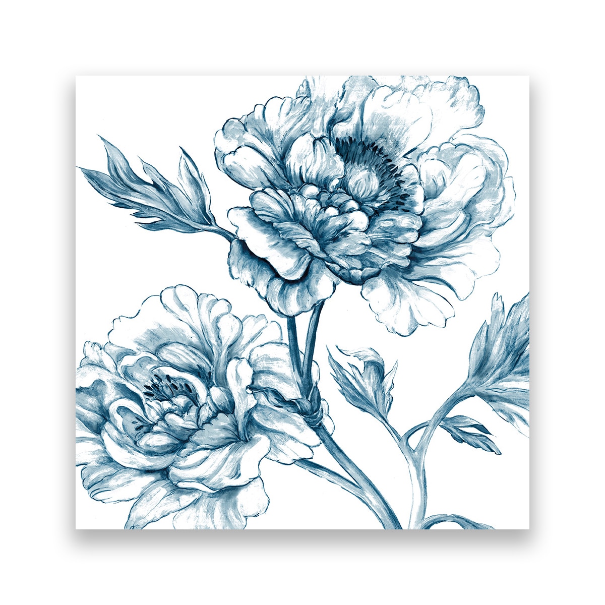 Tablou Canvas - Flori, Trandafiri, Alb-Albastru, 80 x 80 cm