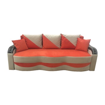Canapea extensibila Milano, MobAmbient, Portocaliu, material textil, extensie din plasa de arcuri tip relaxa, cu lada de depozitare, 3 perne mari si 2 perne mici incluse, 230 x200 cm Canapea extensibila Milano, MobAmbient, Portocaliu, material textil, extensie din plasa de arcuri tip relaxa, cu lada de depozitare, 3 perne mari si 2 perne mici incluse, 230 x200 cm
