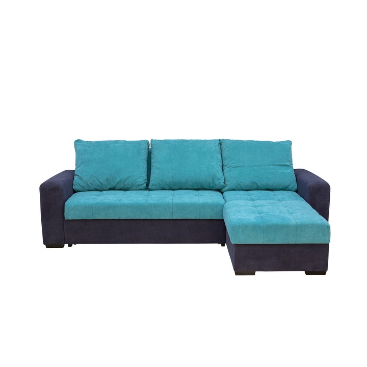 Coltar Alaska Extensibil 2224, Denizzi Furniture, 2 Locuri, Albastru/Negru, 254 x 165 x 80 cm