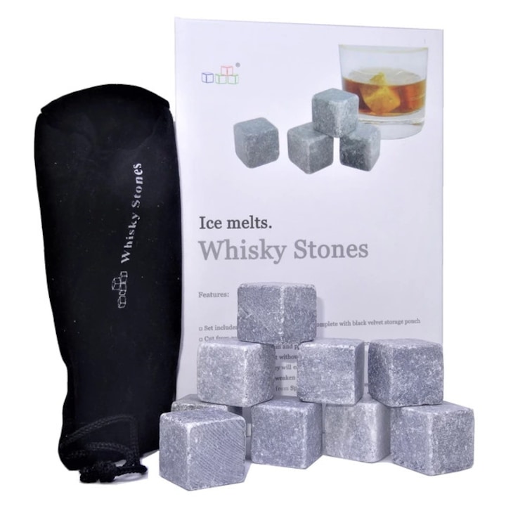 Set 9 pietre premium de gheata, Whisky Stones, 20 x 10 x 2 cm