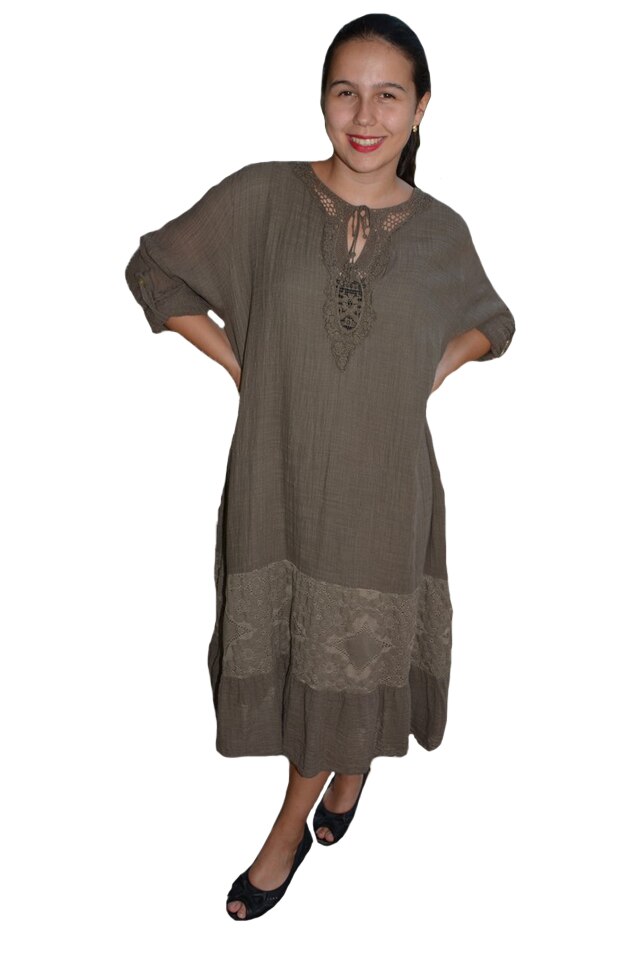 Rochie de vara Reagan cu insertii de dantela, D&J Exclussive, Kaki