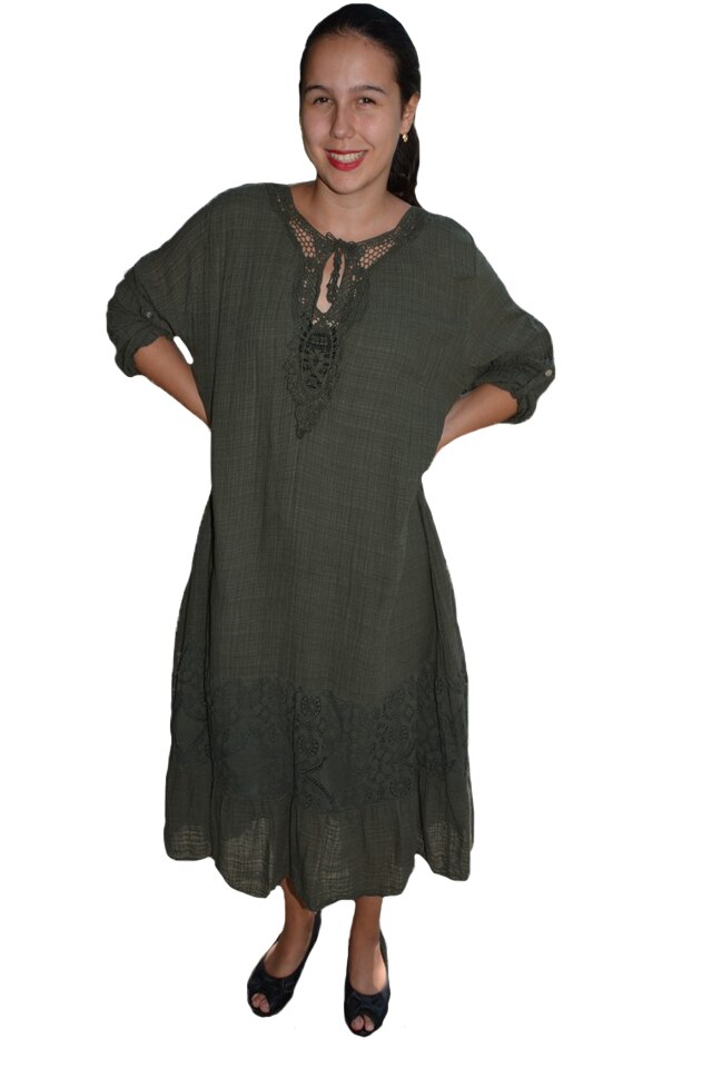 Rochie de vara Reagan cu insertii de dantela, D&J Exclussive, Verde inchis