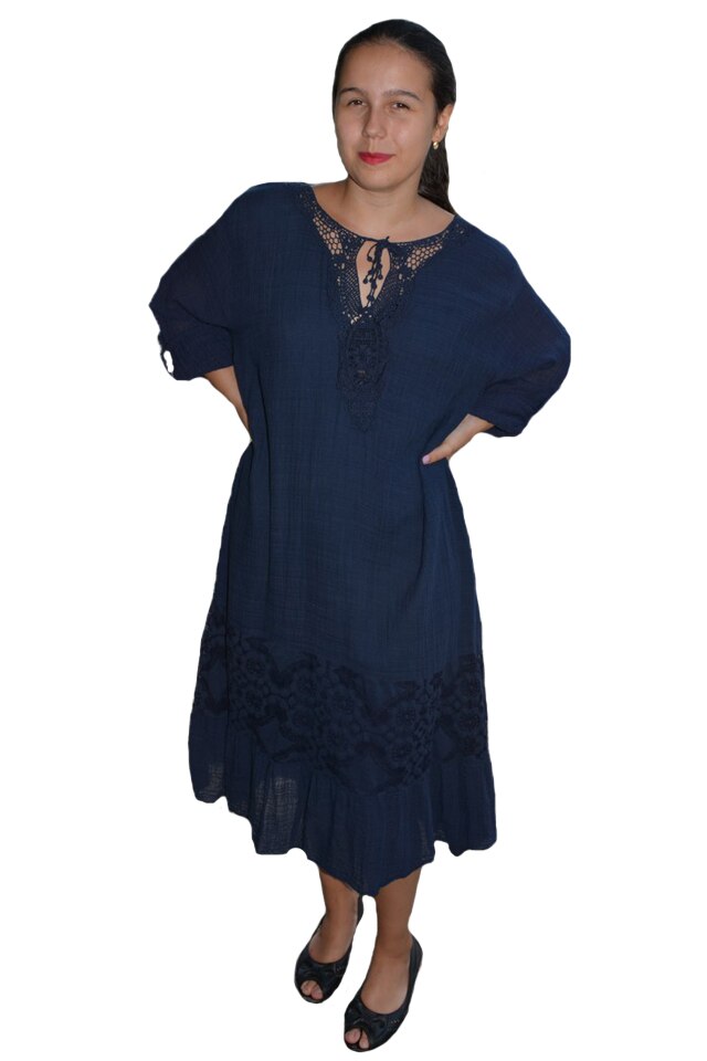 Rochie de vara Reagan cu insertii de dantela, D&J Exclussive, Albastru inchis