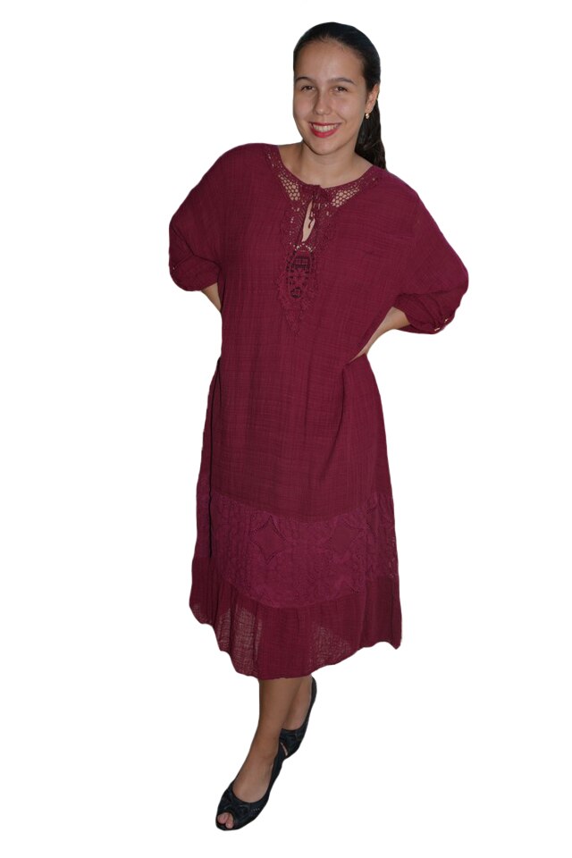 Rochie de vara Reagan cu insertii de dantela, D&J Exclussive, Marsala
