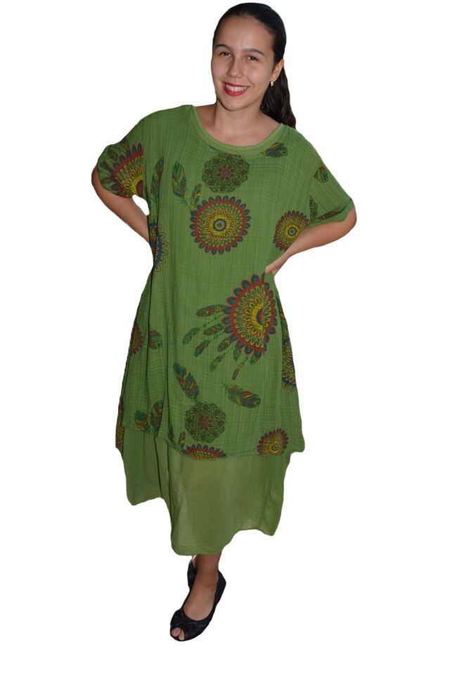 Rochie vaporoasa Melanie cu imprimeu indian, D&J Exclussive, Verde