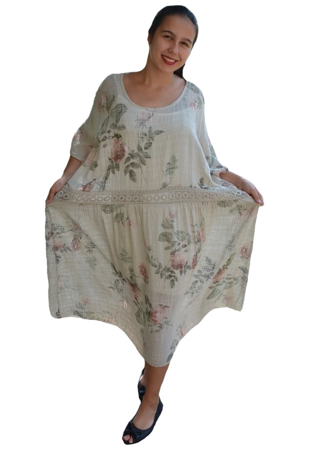 Rochie de vara Elida, model cu flori, D&J Exclussive, Bej