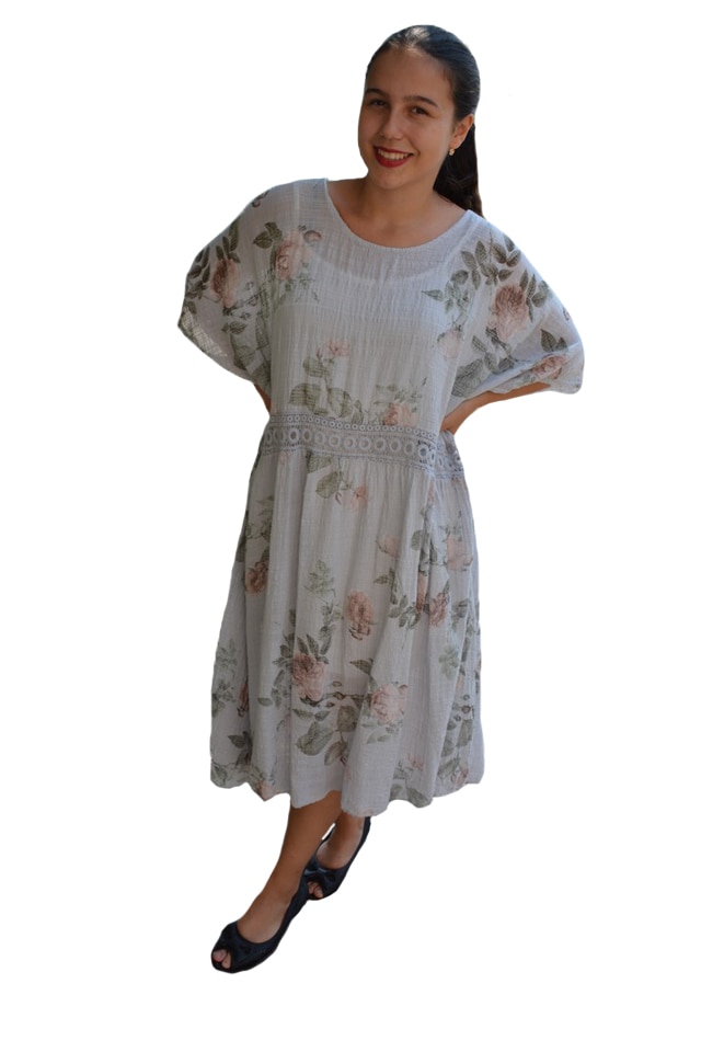 Rochie de vara Elida, model cu flori, D&J Exclussive, Gri