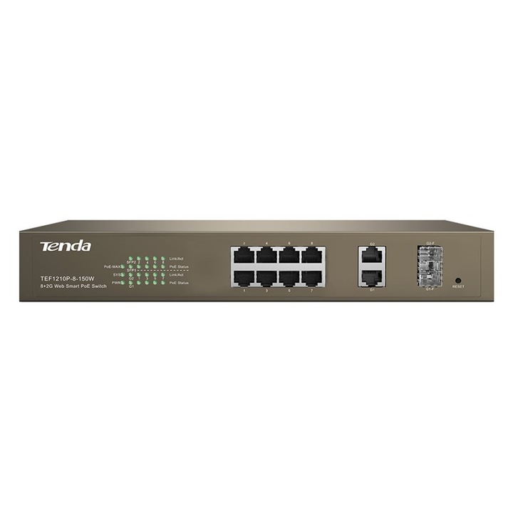 Суич TENDA SWITCH TEF1210P 8P POE, TEF1210P-8-1510W