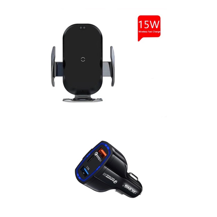 Incarcator suport auto wireless inteligent fast charging, 15W, e-smartgadget, pentru galaxy s10, s10+, incarcator auto fast charger 12W, New model