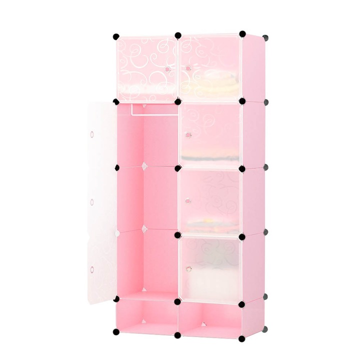 Dulap Timeless Tools din plastic, 10 compartimente, 162 x 74 cm Roz