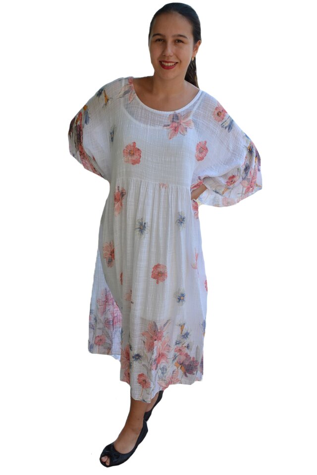 Rochie vaporoasa Penelope, imprimeu floral, D&J Exclussive, Alb