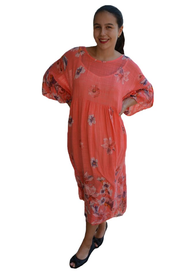 Rochie vaporoasa Penelope, imprimeu floral, D&J Exclussive, Corai