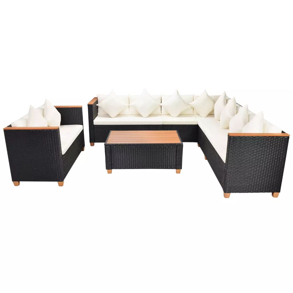Set mobilier de gradina 6 piese, vidaXL, Poliratan, 114 x 60 x 70 cm, Negru