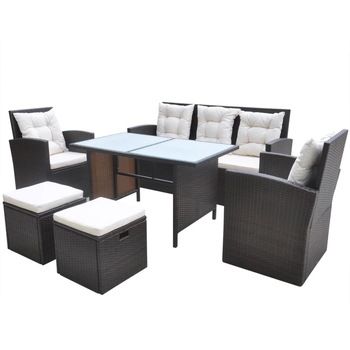 Set mobilier gradina/terasa/exterior 6 piese, vidaXL, Ratan, 160 x 62 x 87 cm, Maro Set mobilier gradina/terasa/exterior 6 piese, vidaXL, Ratan, 160 x 62 x 87 cm, Maro