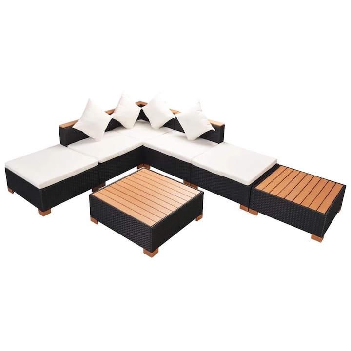 Set mobilier gradina/terasa/exterior 7 piese, vidaXL, PVC, 69,5 x 69,5 x 57,5 cm, Negru/Maro