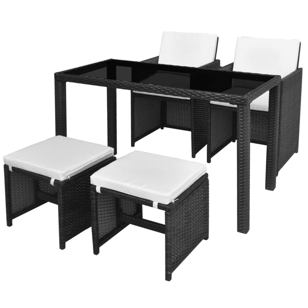Set mobilier gradina/terasa/exterior 5 piese, vidaXL, Ratan, Negru/Alb, 123 x 60 x 74 cm