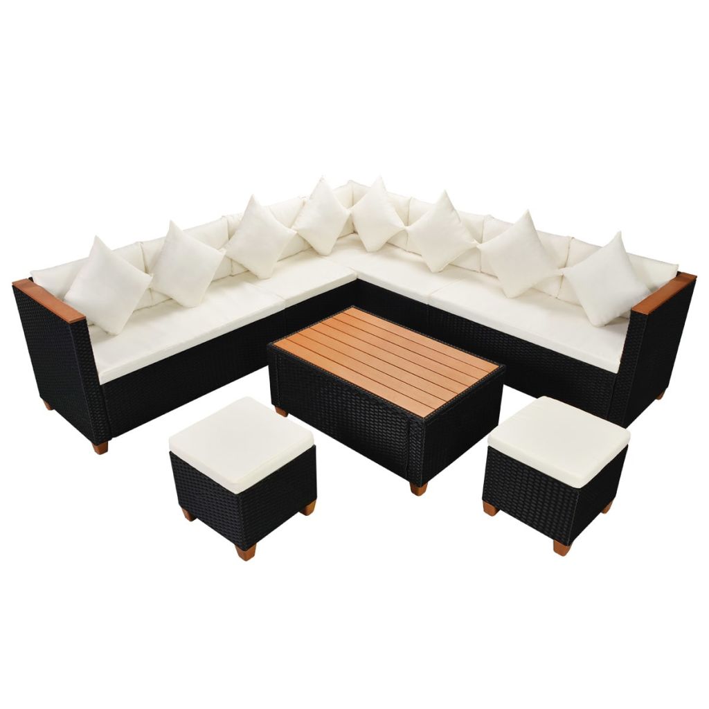 Set mobilier de gradina 7 piese, vidaXL, Poliratan, 114 x 60 x 70 cm, Negru