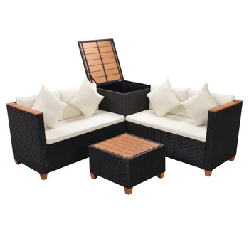 Set mobilier de gradina cu perne, 4 piese, negru, poliratan 43003 Set mobilier de gradina cu perne, 4 piese, negru, poliratan 43003