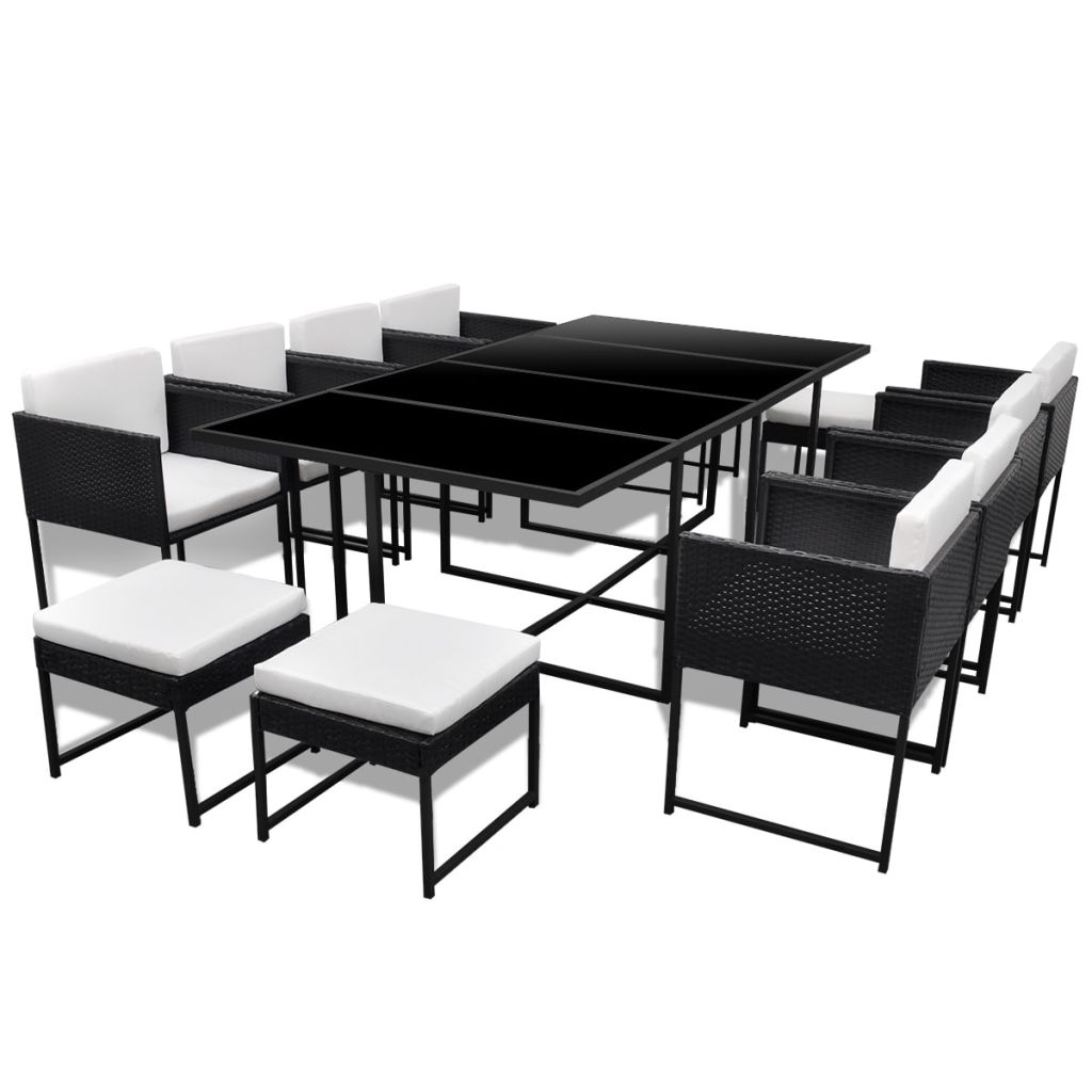 Set mobilier exterior/gradina 13 piese, vidaXL, Poliratan, 221 x 109 x 72 cm, Negru
