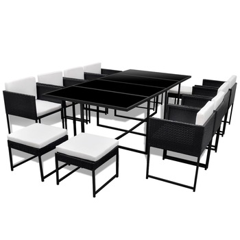 Set mobilier exterior/gradina 13 piese, vidaXL, Poliratan, 221 x 109 x 72 cm, Negru Set mobilier exterior/gradina 13 piese, vidaXL, Poliratan, 221 x 109 x 72 cm, Negru