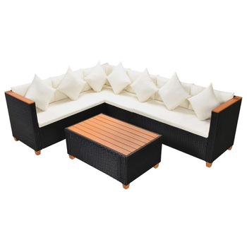 Set mobilier de gradina 4 piese, vidaXL, Negru, Ratan, 114 x 60 x 70 cm Set mobilier de gradina 4 piese, vidaXL, Negru, Ratan, 114 x 60 x 70 cm